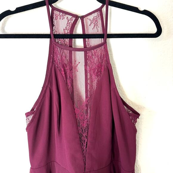 New Lulu's Burgundy Lace Halter Mini Dress Size Large - Picture 6 of 13